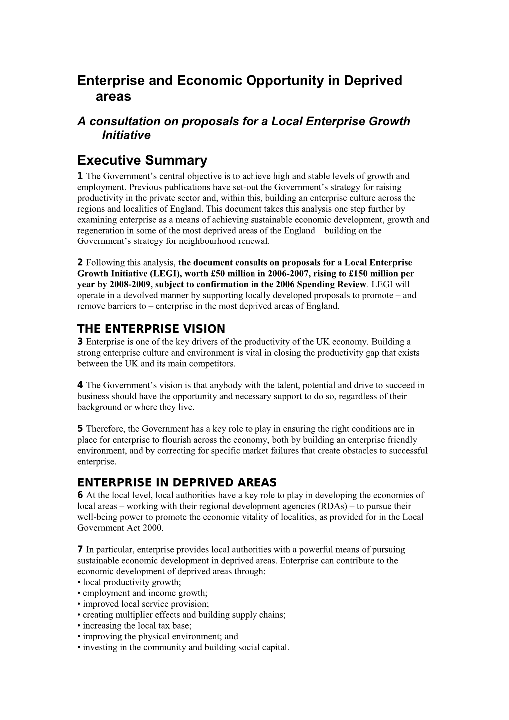 Enterprise and Economic Opportunity in Deprived Areas