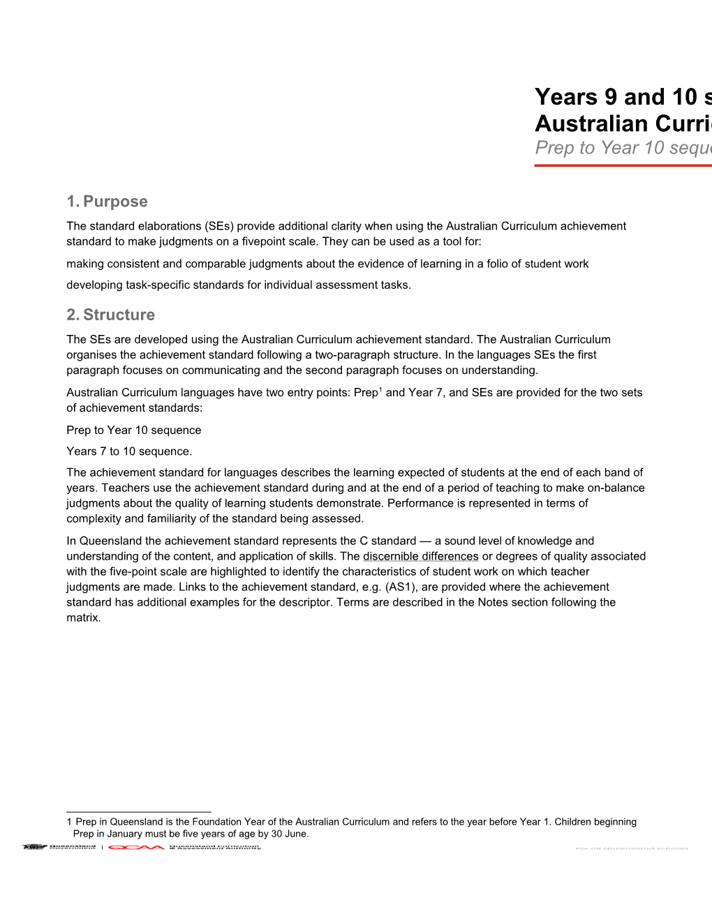 Years 9 and 10 Standard Elaborations Australian Curriculum: French