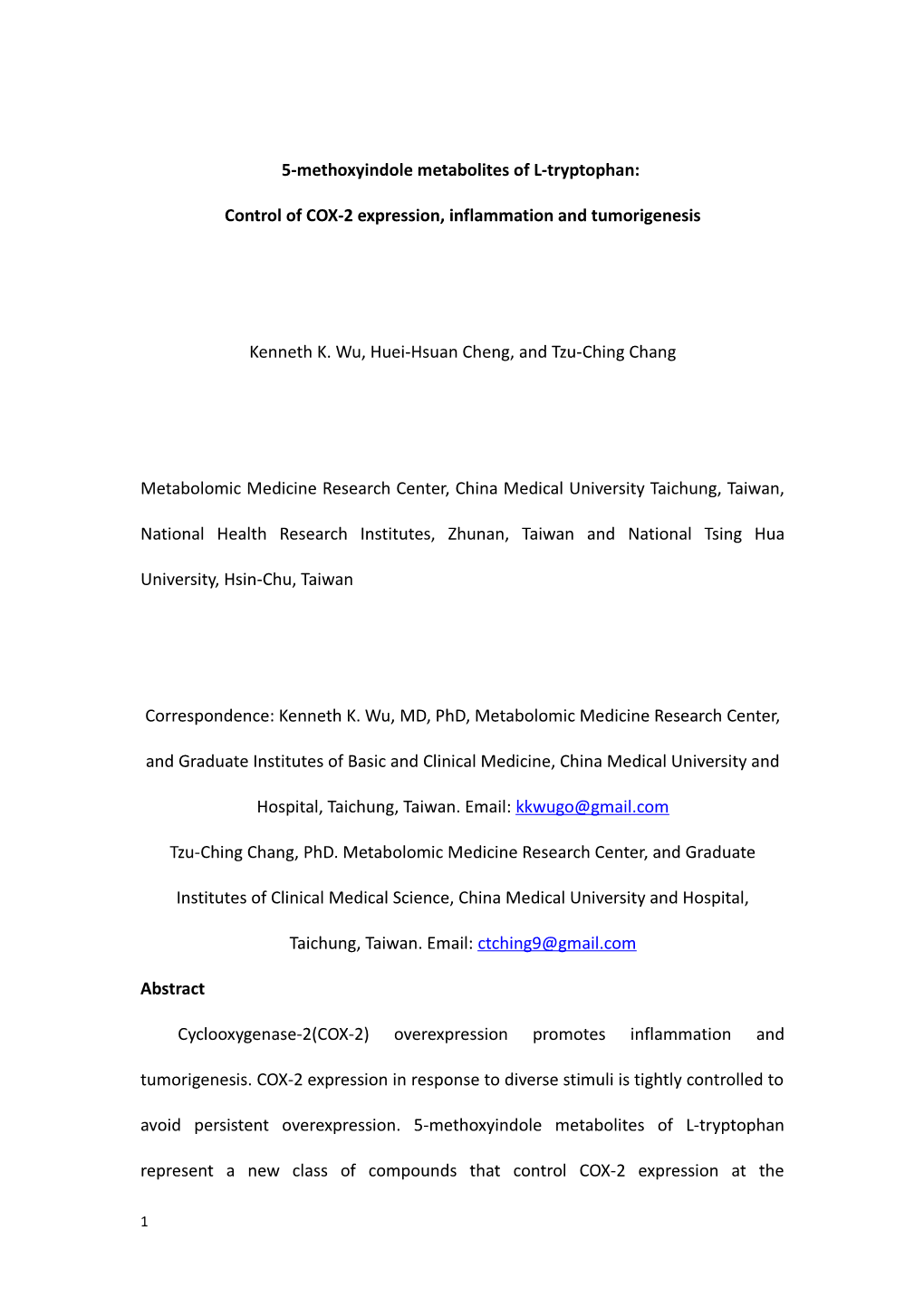 5-Methoxyindole Metabolites of L-Tryptophan