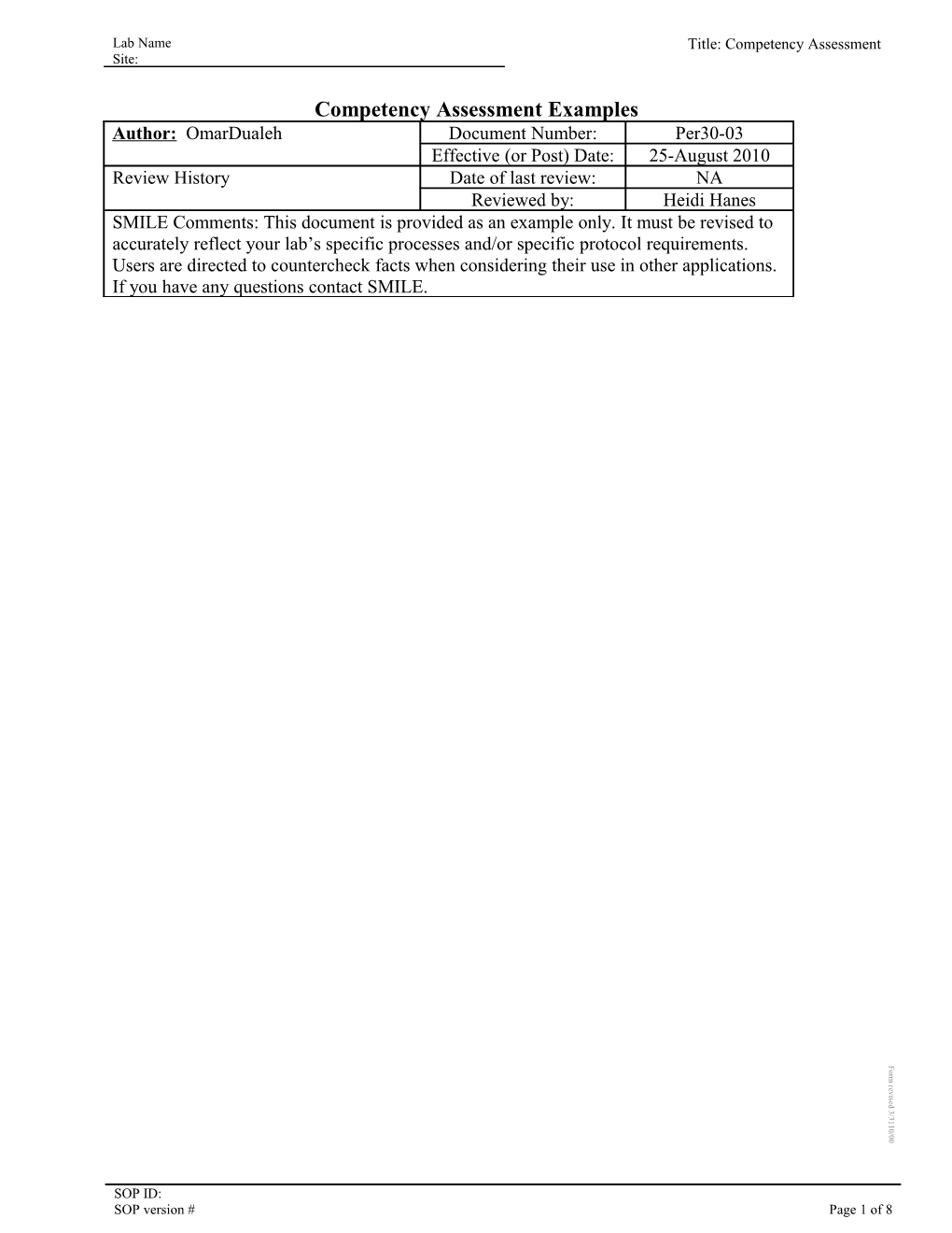 Appendix a Competency Assessment Schedule Title: Competency Assessment