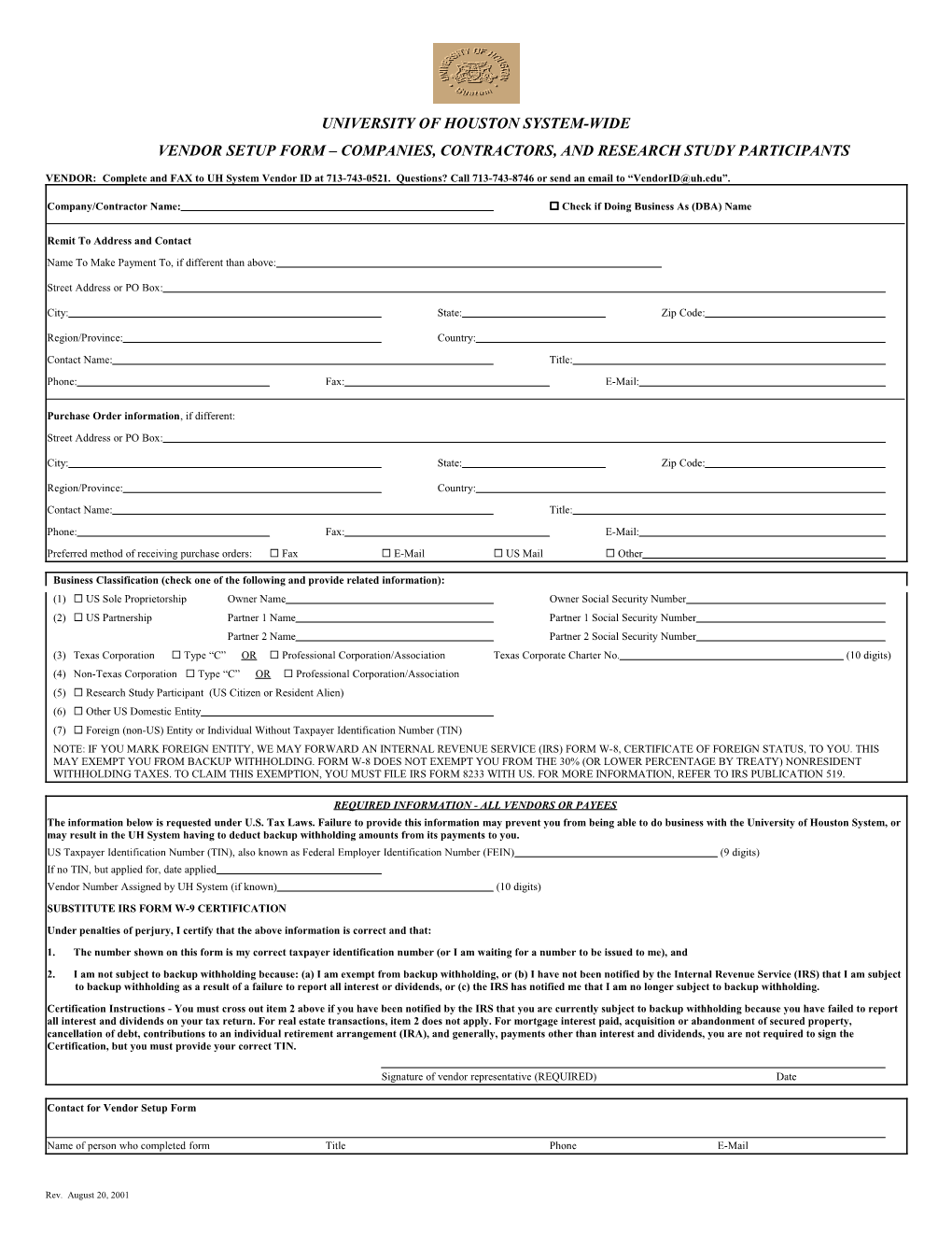 Vendor BID REGISTRATION FORM