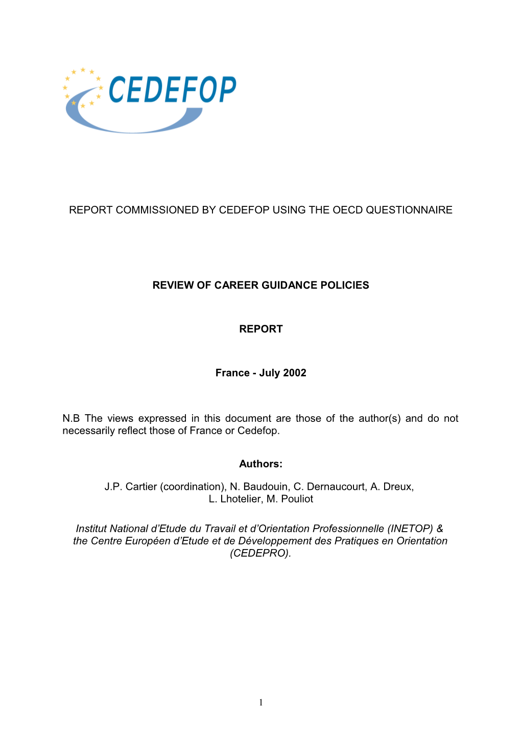 Report Commissioned by Cedefop Using the Oecd Questionnaire