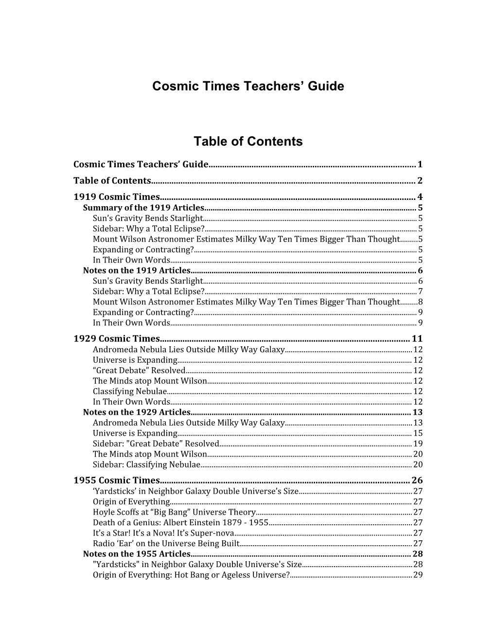 Cosmic Times Teachers Guide