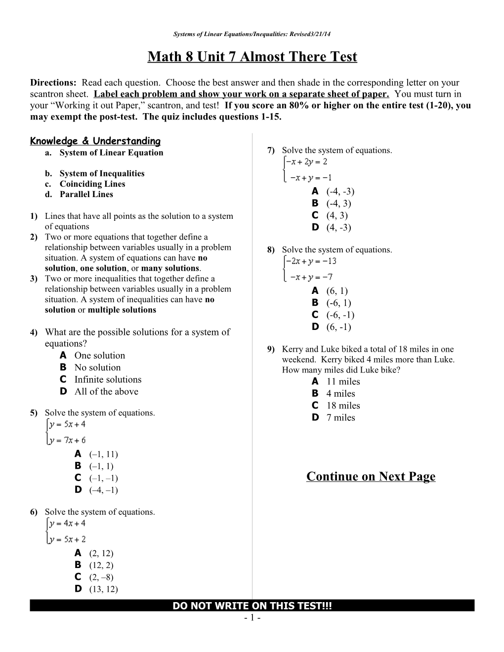 Systems of Linear Equations/Inequalities:Revised3/21/14