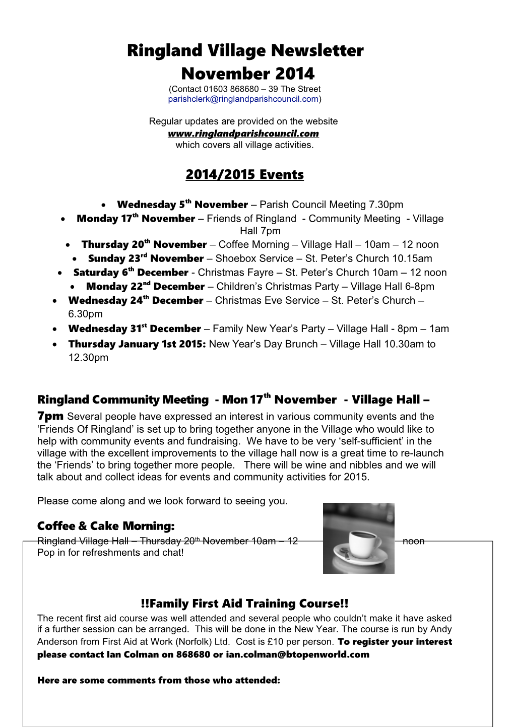 Ringland Village Newsletter