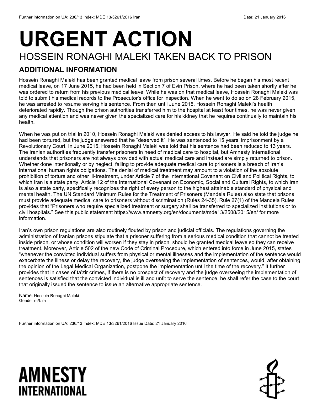 Hossein Ronaghi Maleki Taken Back to Prison