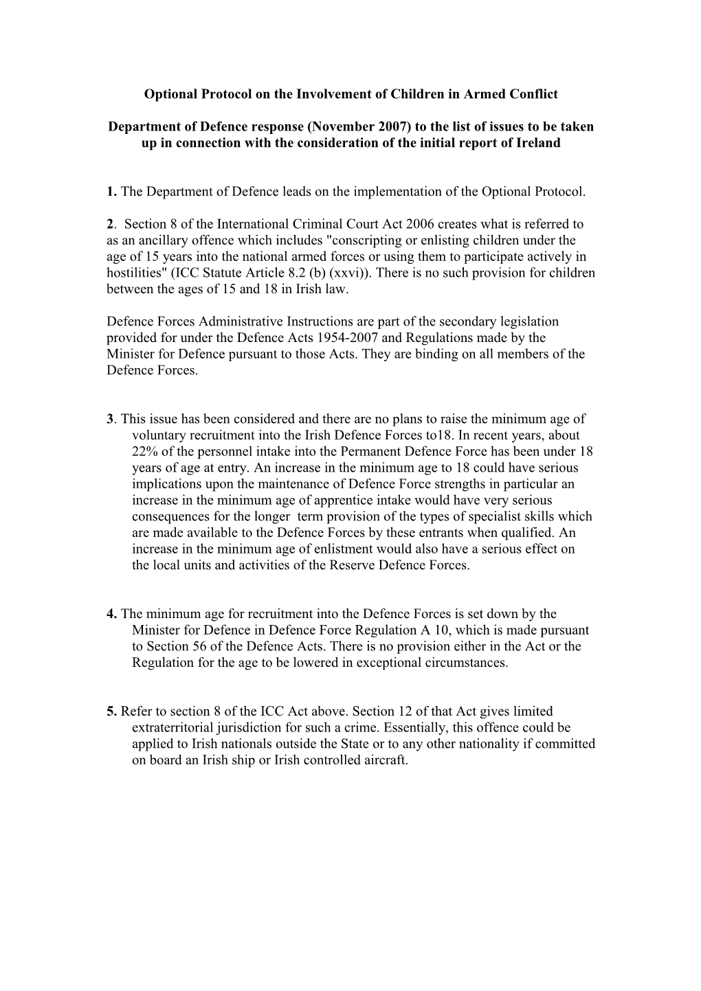 Optional Protocol on the Involvement of Children in Armed Conflict