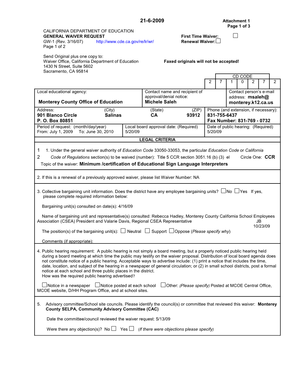 November 2009 Waiver Item W15 Attachment 1 - Meeting Agendas (CA State Board of Education)