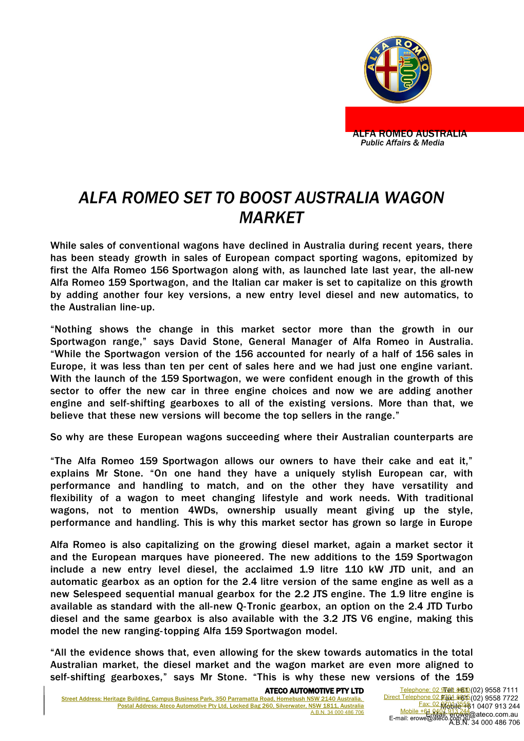 Alfa Romeo Set to Boost Australia Wagon Market