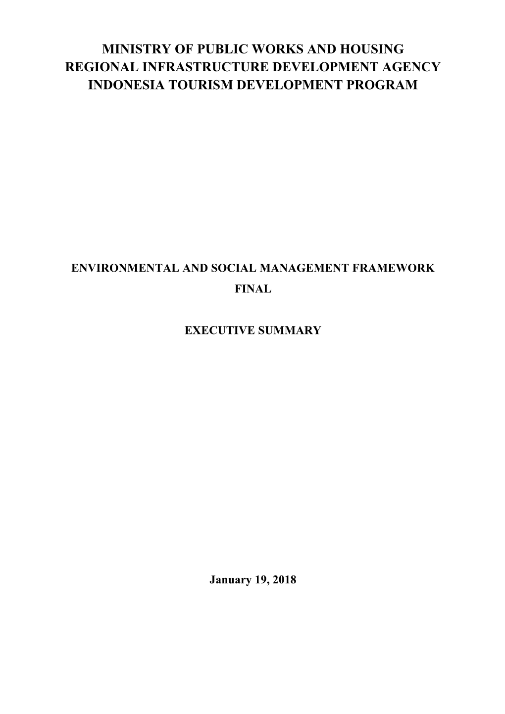 Indonesia - Tourism Development Project - Environmental and Social Management Framework