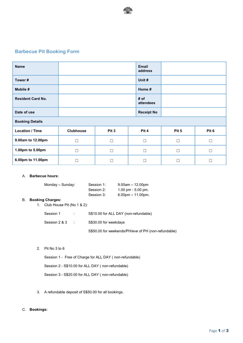 Barbecue Pit Booking Form