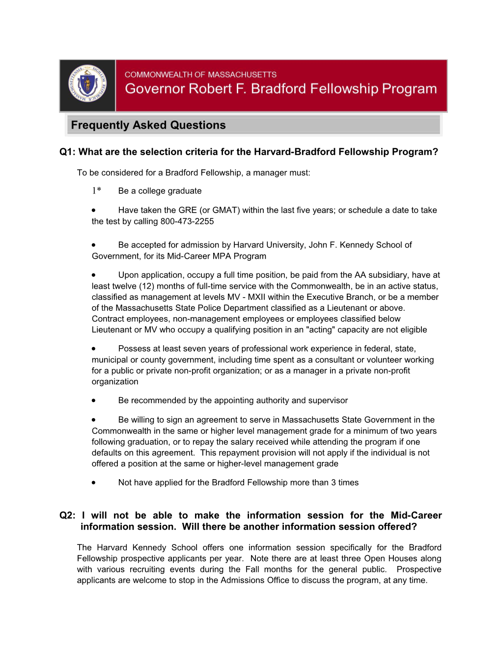 Q1: What Are the Selection Criteria for the Harvard-Bradford Fellowship Program?