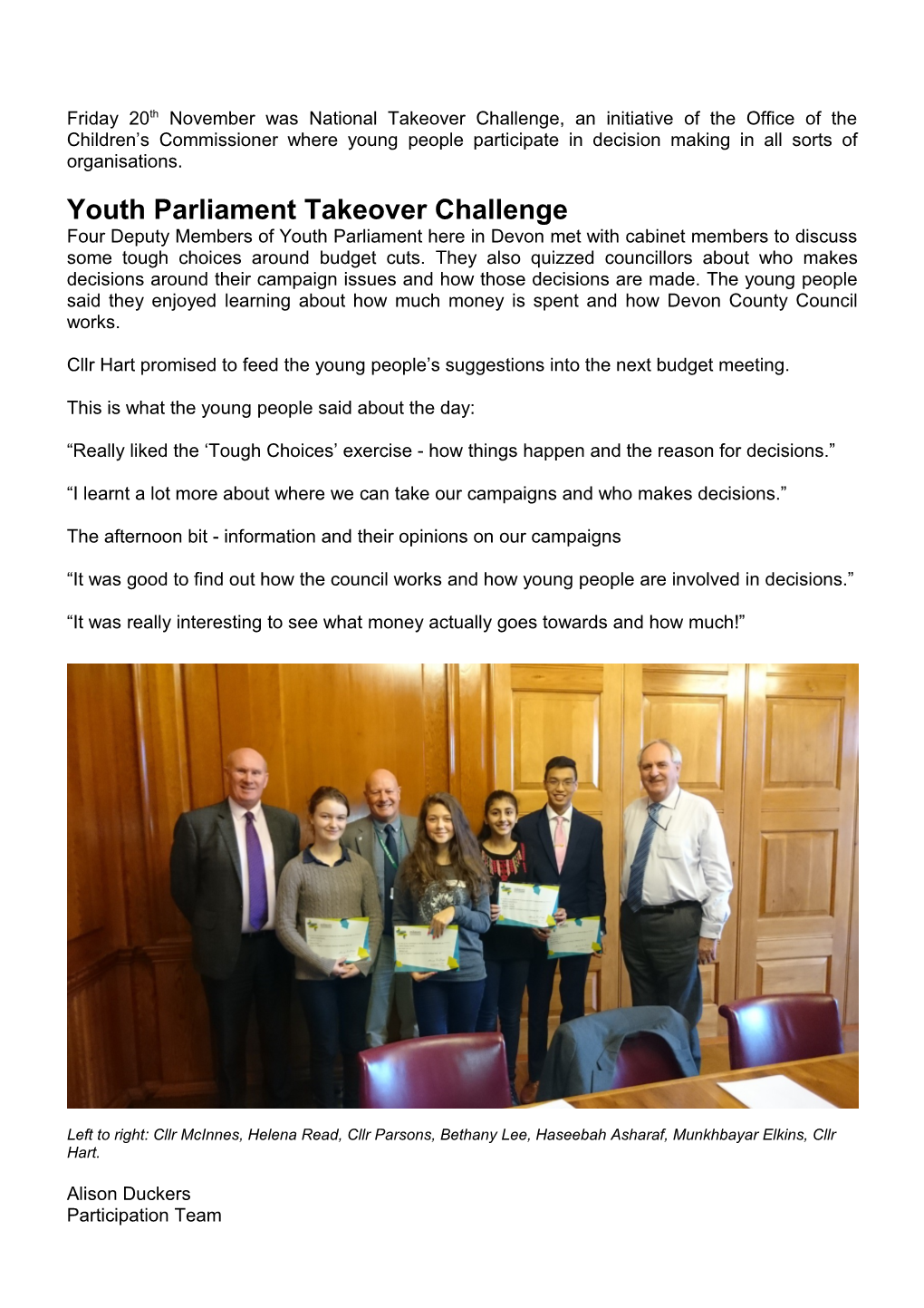 Youth Parliament Takeover Challenge