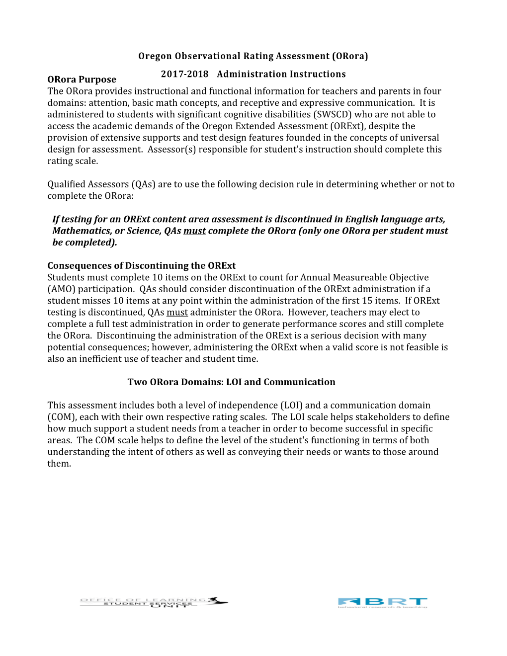 17-18 Oregon Observation Rating Assessment Instructions (Orora)