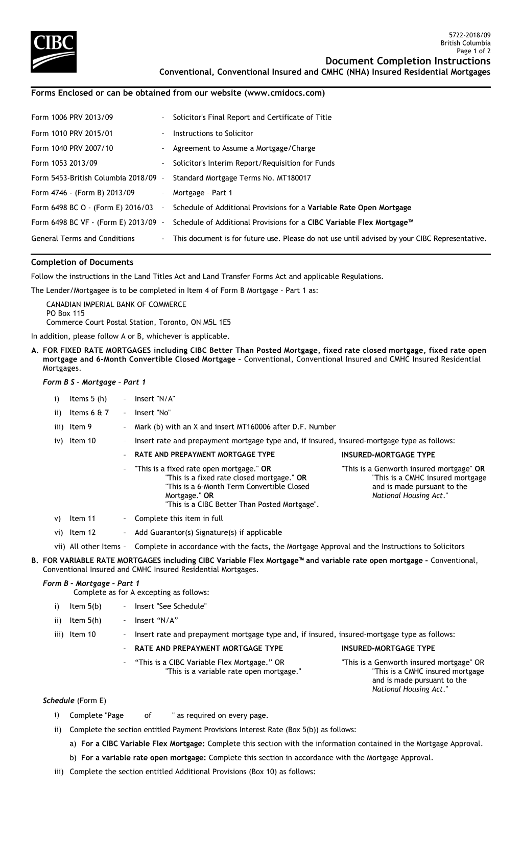 Document Completion Instructions (5722 British Columbia-2018/09)