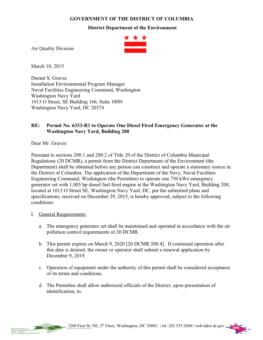 Permit No. 6333-R1 to Operate One Emergency Generator