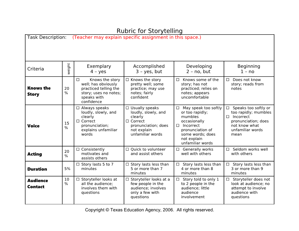 Rubric for Storytelling