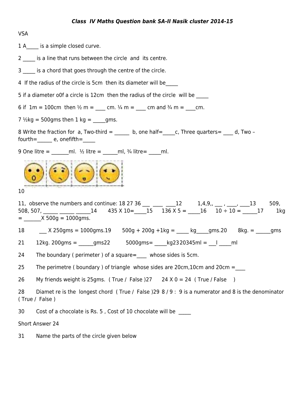 Class IV Maths Question Bank SA-II Nasik Cluster 2014-15