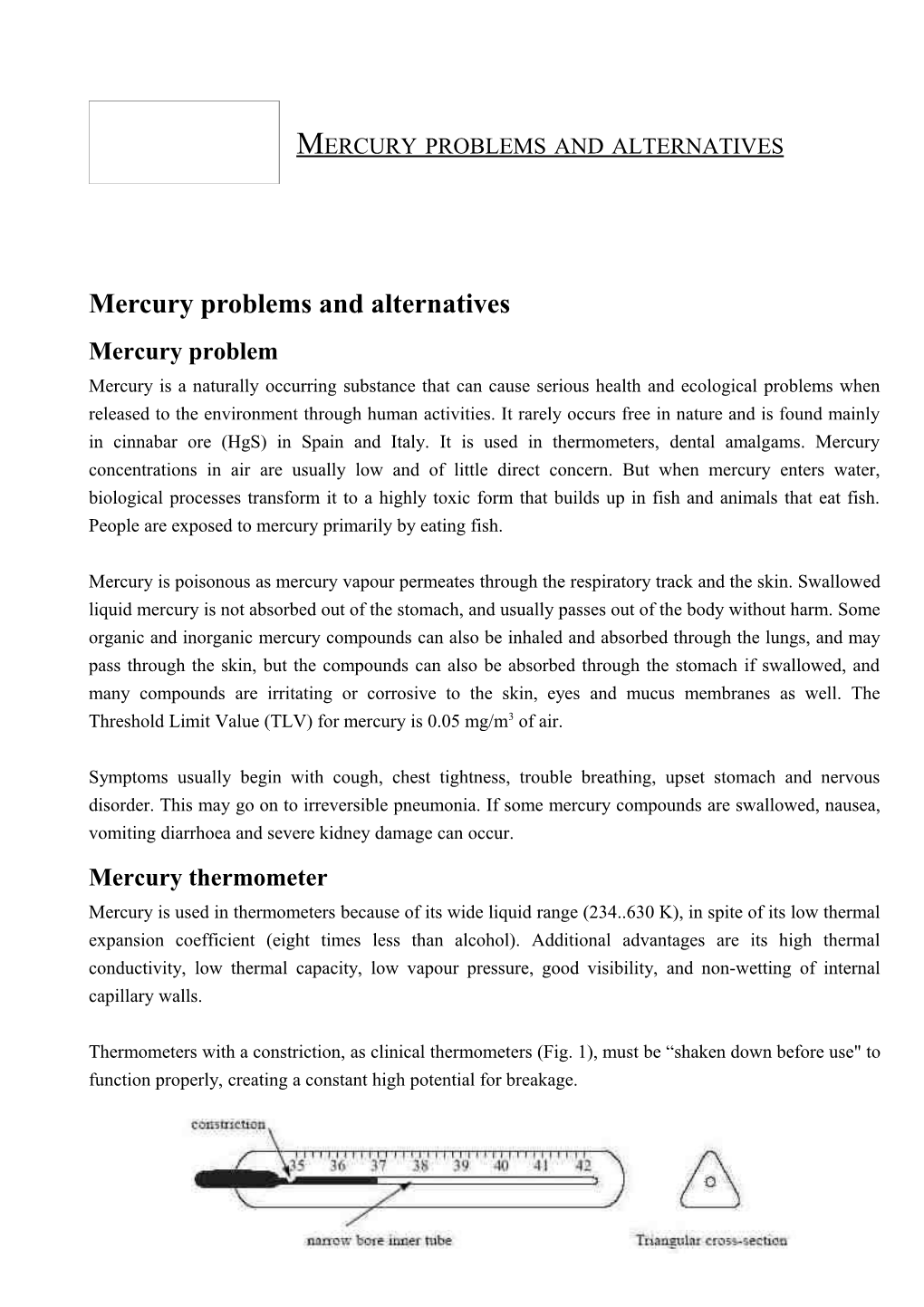 Mercury Problems and Alternatives