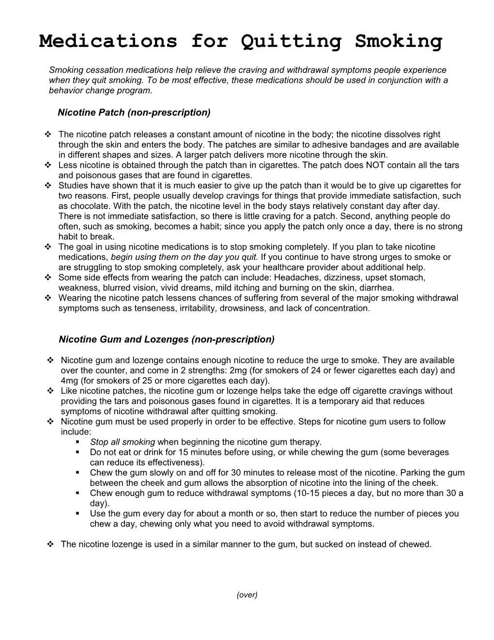 Nicotine Replacement Therapy Fact Sheet