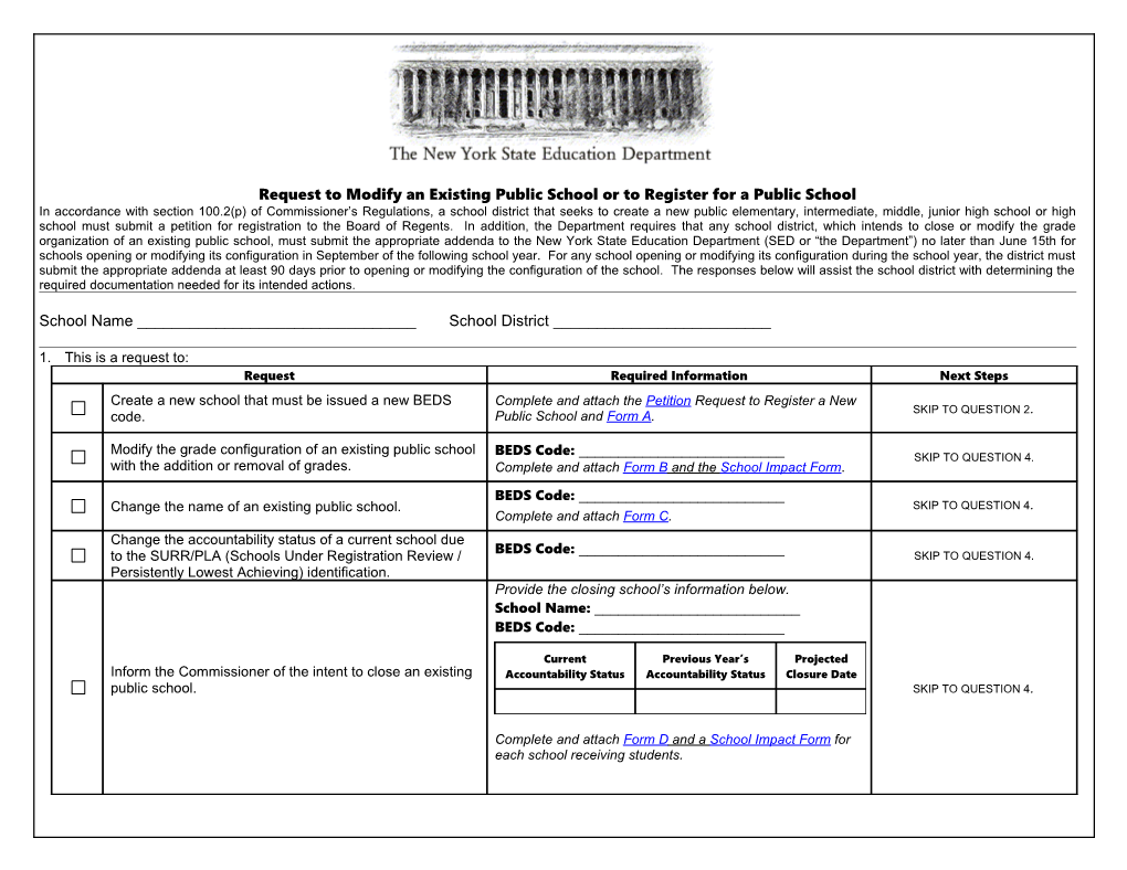 Request to Modify an Existing Public School Or to Register for a Public School