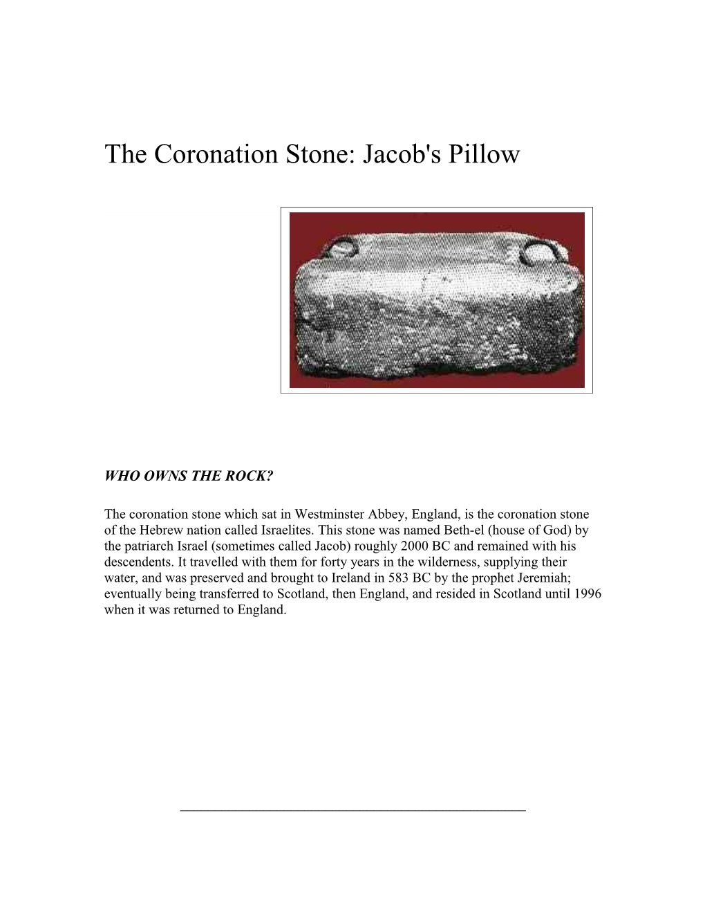 The Coronation Stone: Jacob's Pillow