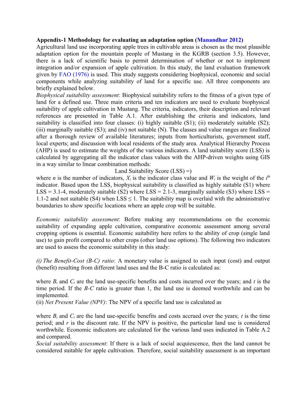 Appendix-1 Methodology for Evaluating an Adaptation Option (Manandhar 2012)