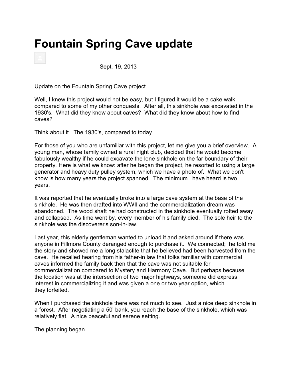 Fountain Spring Cave Update