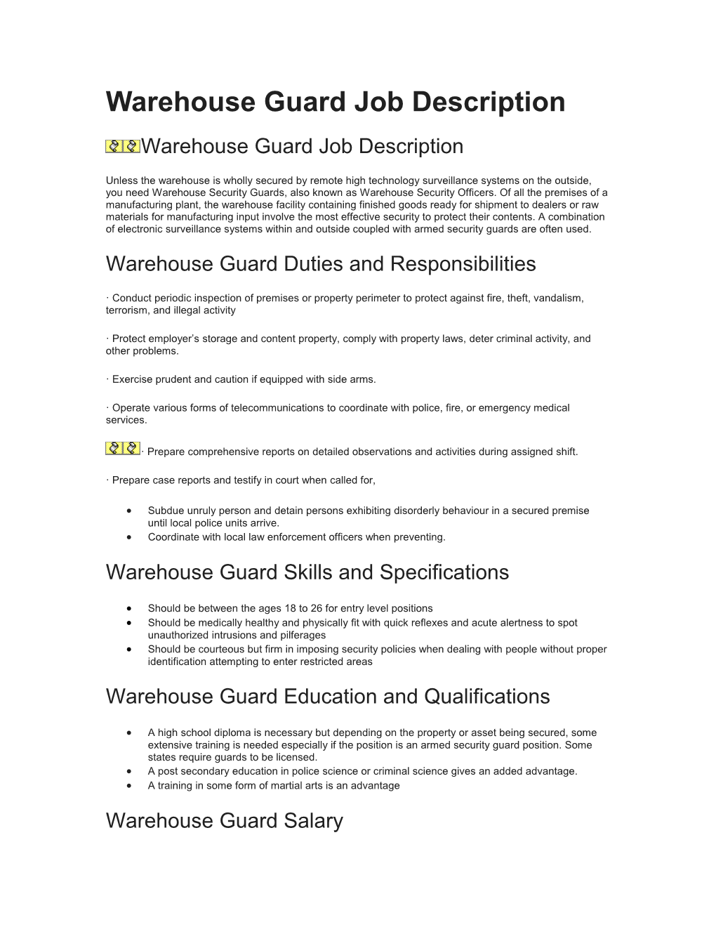 Warehouse Guard Job Description