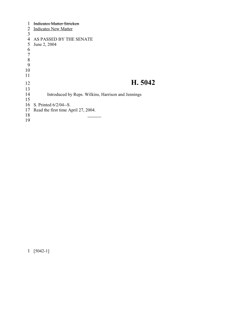 2003-2004 Bill 5042: Registering of Lobbyist and Lobbyist Principals - South Carolina