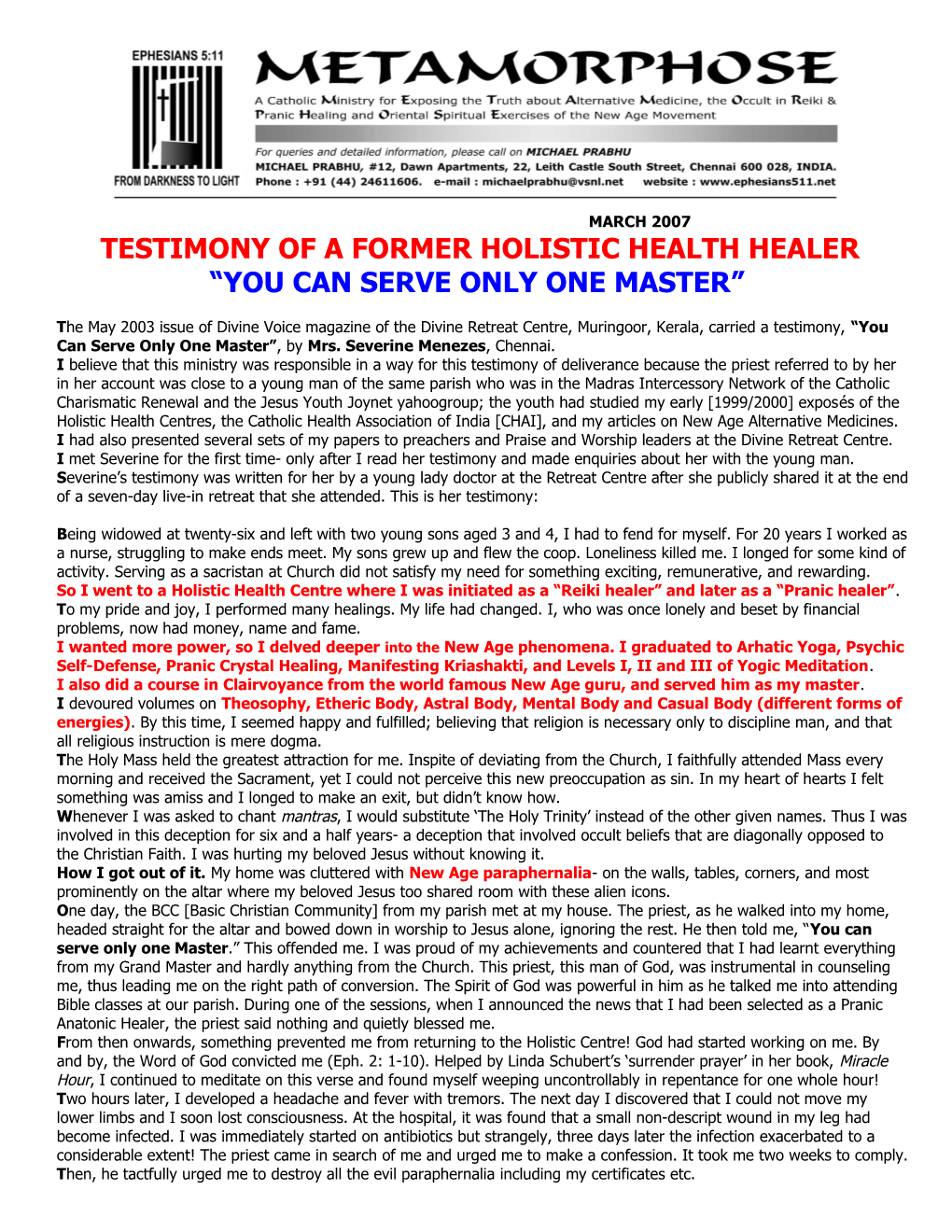 Testimony of a Former Holistic Health Healer