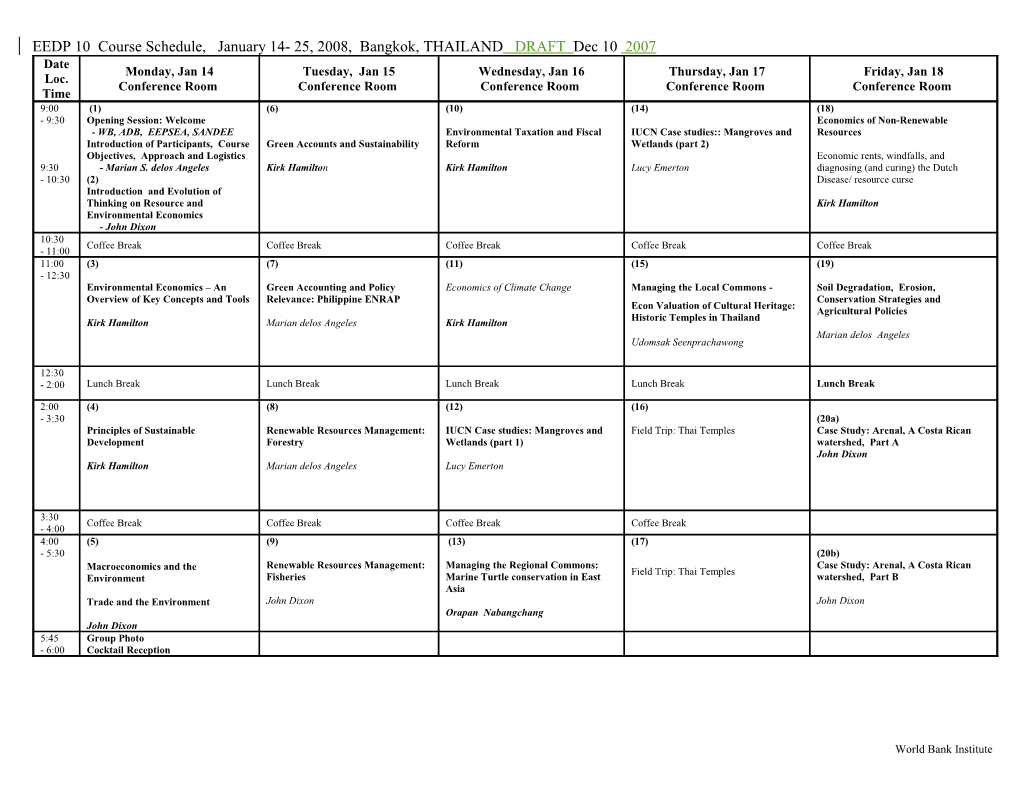 EEDP 10 Course Schedule, January 14- 25, 2008, Bangkok, THAILAND DRAFT Dec 10 2007