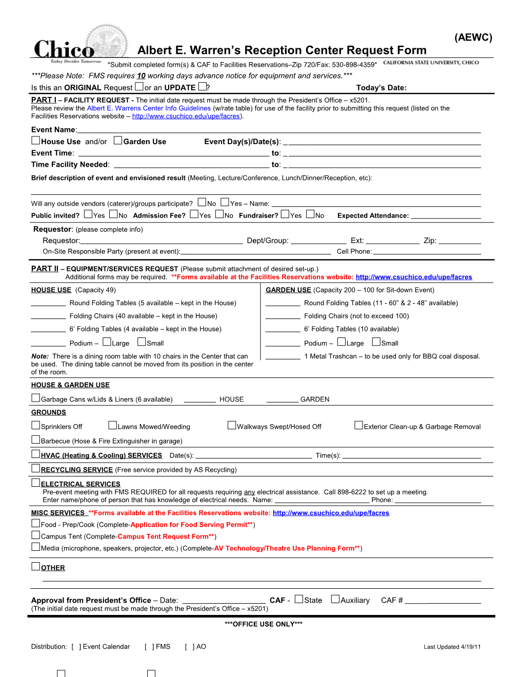 Facility and Equipment Reservation Form