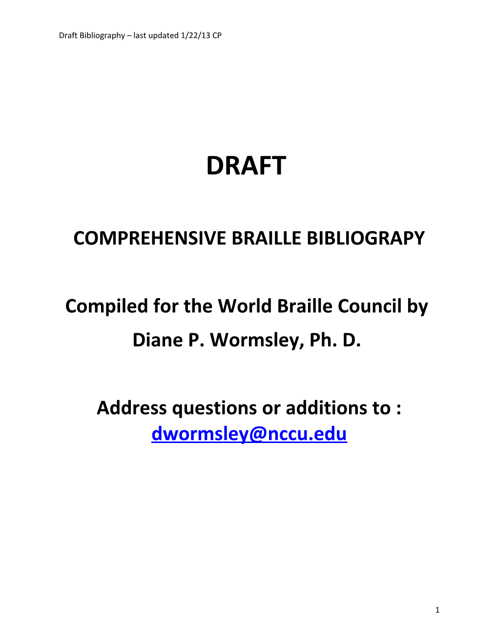 WBC Comprehensive Braille Bibliography