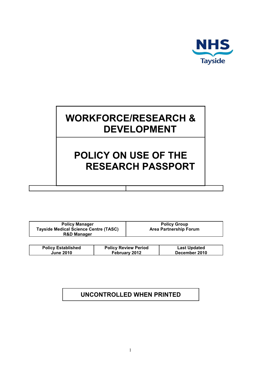 Policy on Use of the Research Passport