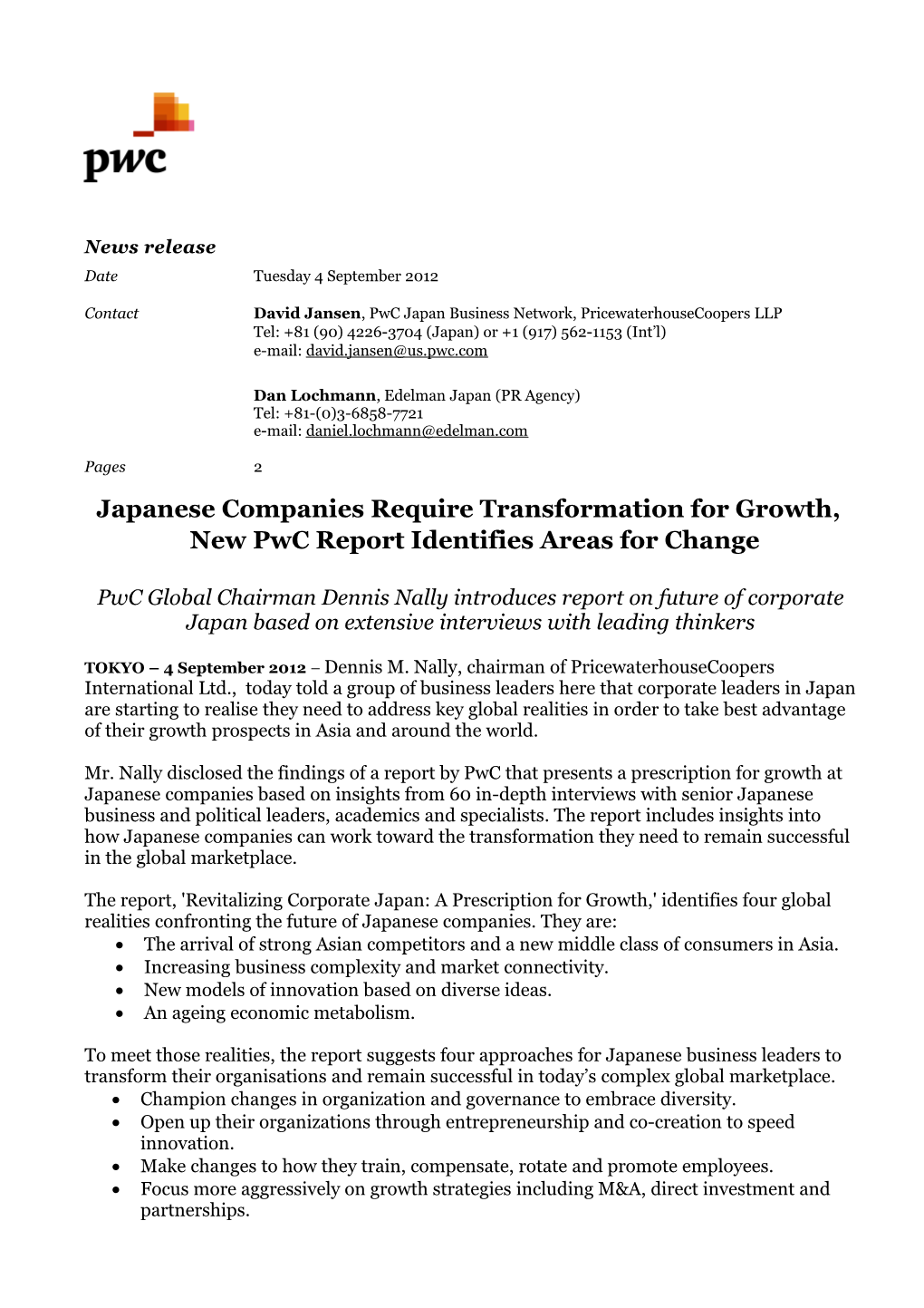 Japanese Companies Require Transformation for Growth