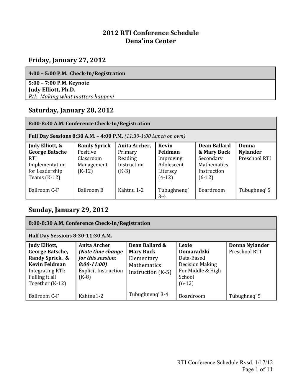 2012 RTI Conference Schedule