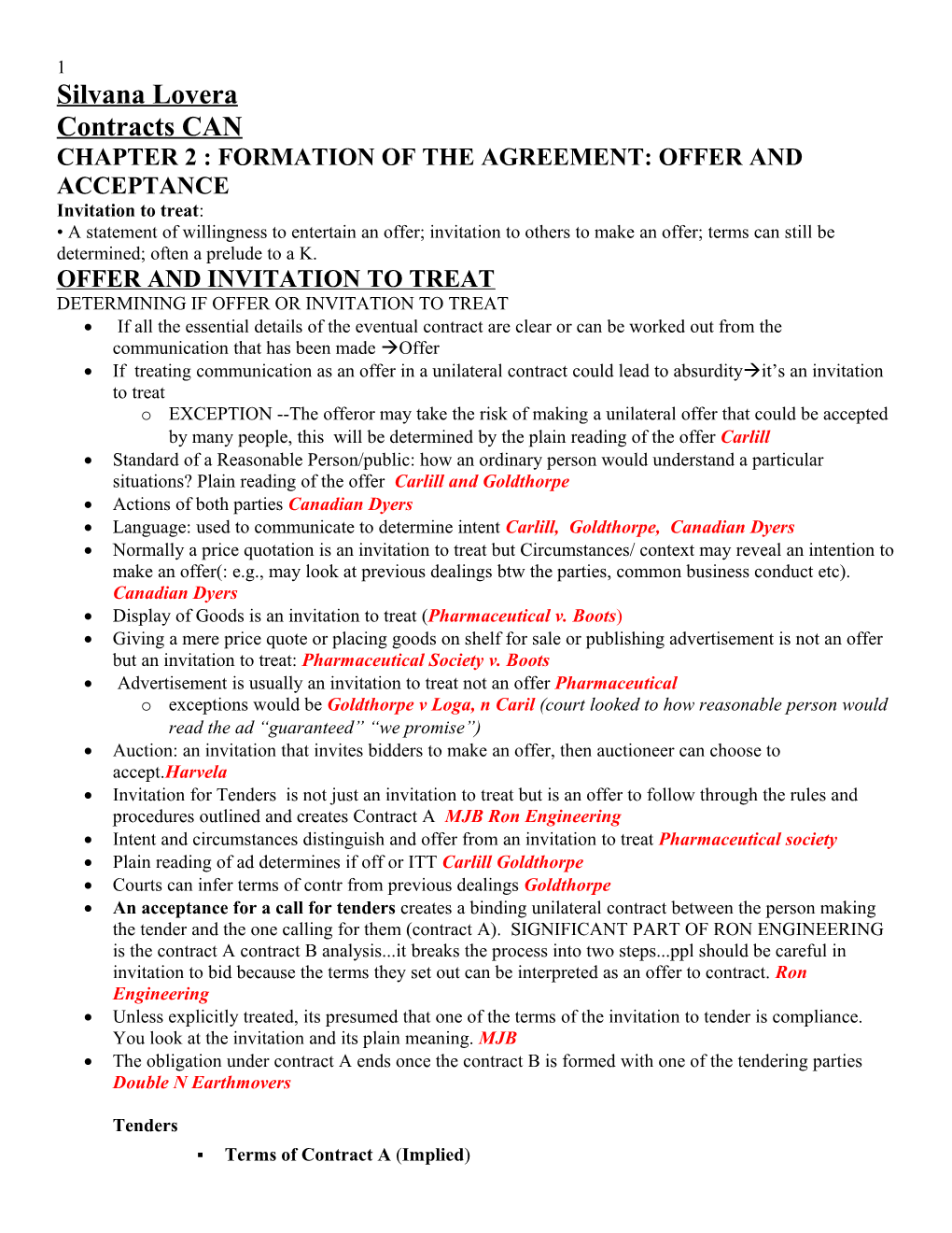 Chapter 2 : Formation of the Agreement: Offer and Acceptance