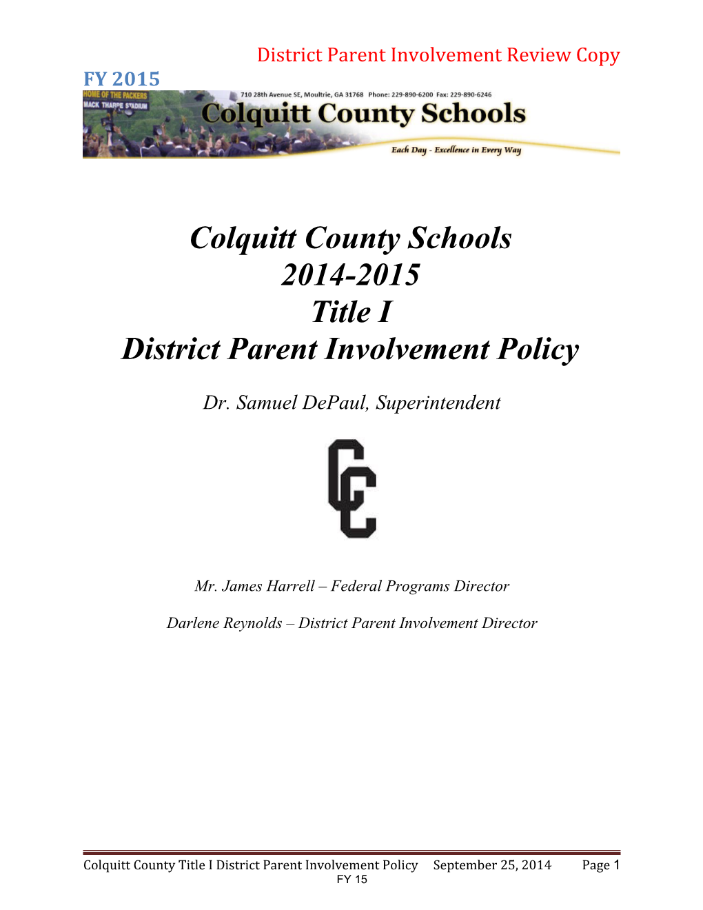 District Parent Involvement Review Copy