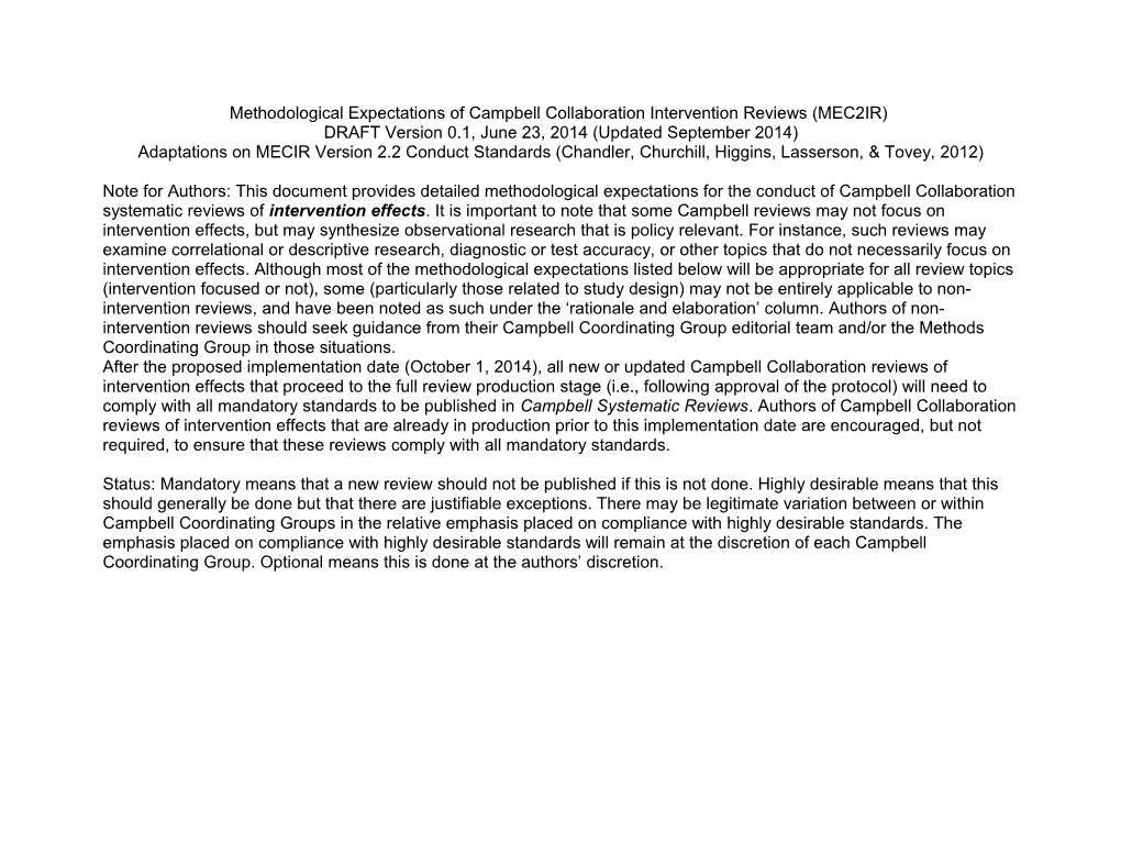 Methodological Expectations of Campbell Collaboration Intervention Reviews (MEC2IR)