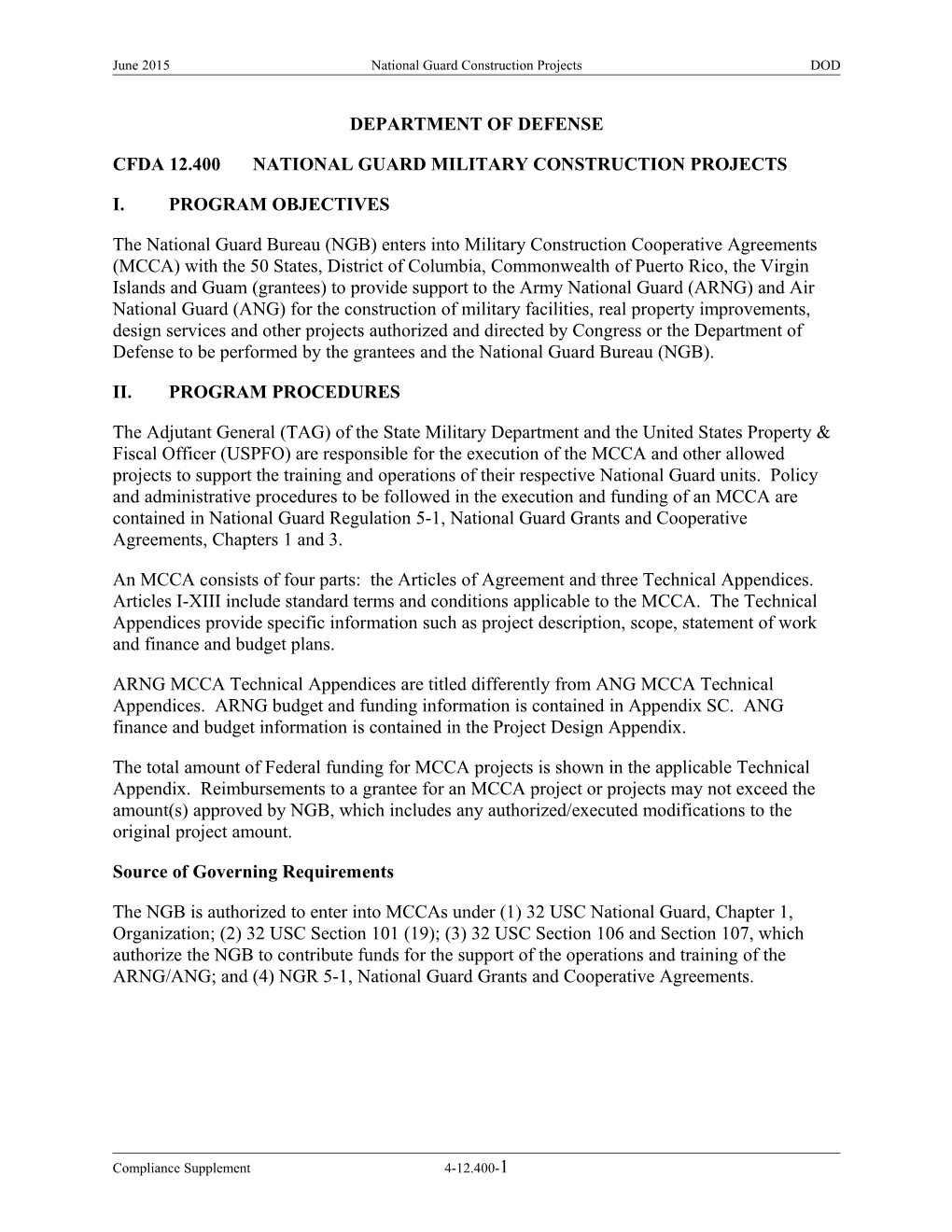 Cfda 12.400National Guard Military Construction Projects