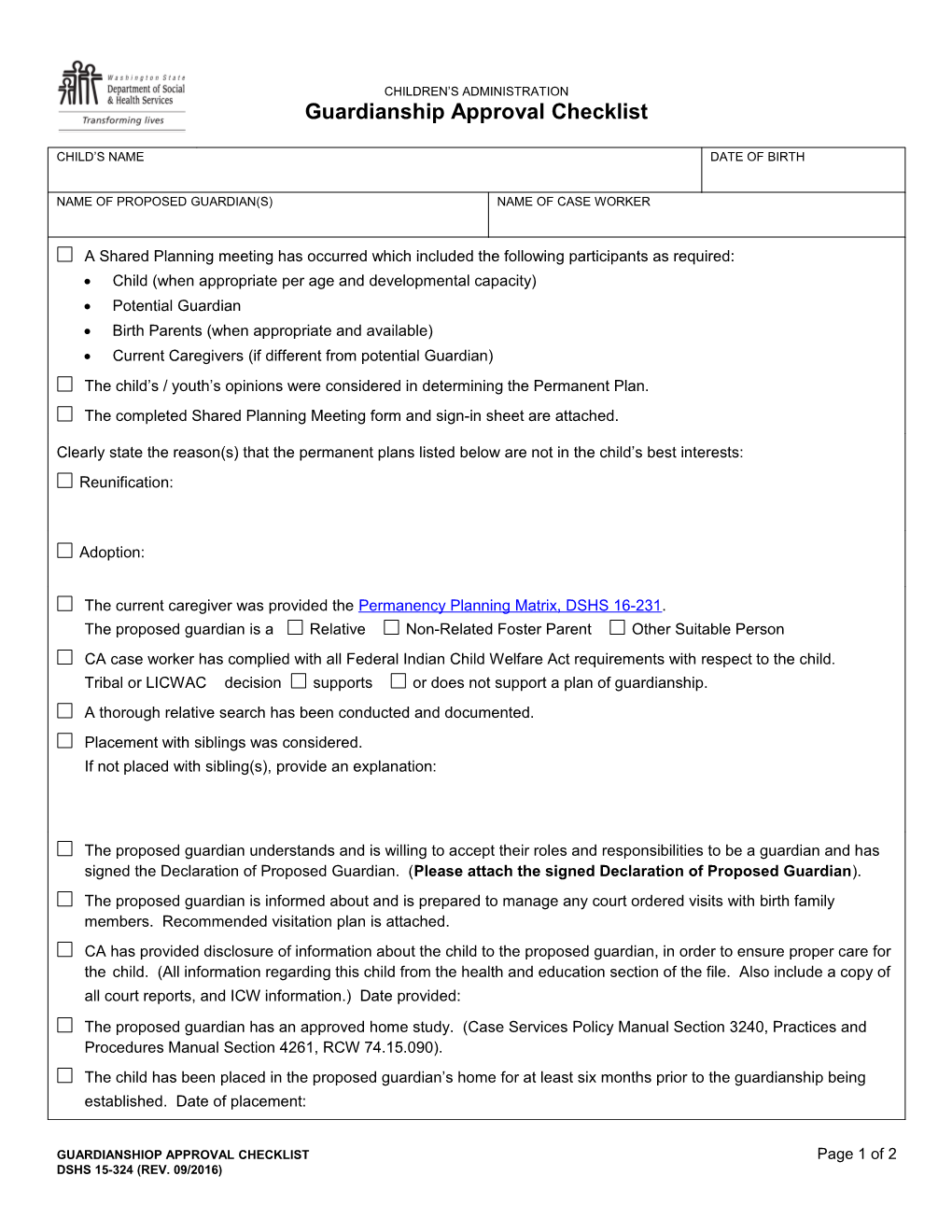 Guardianship Approval Checklist