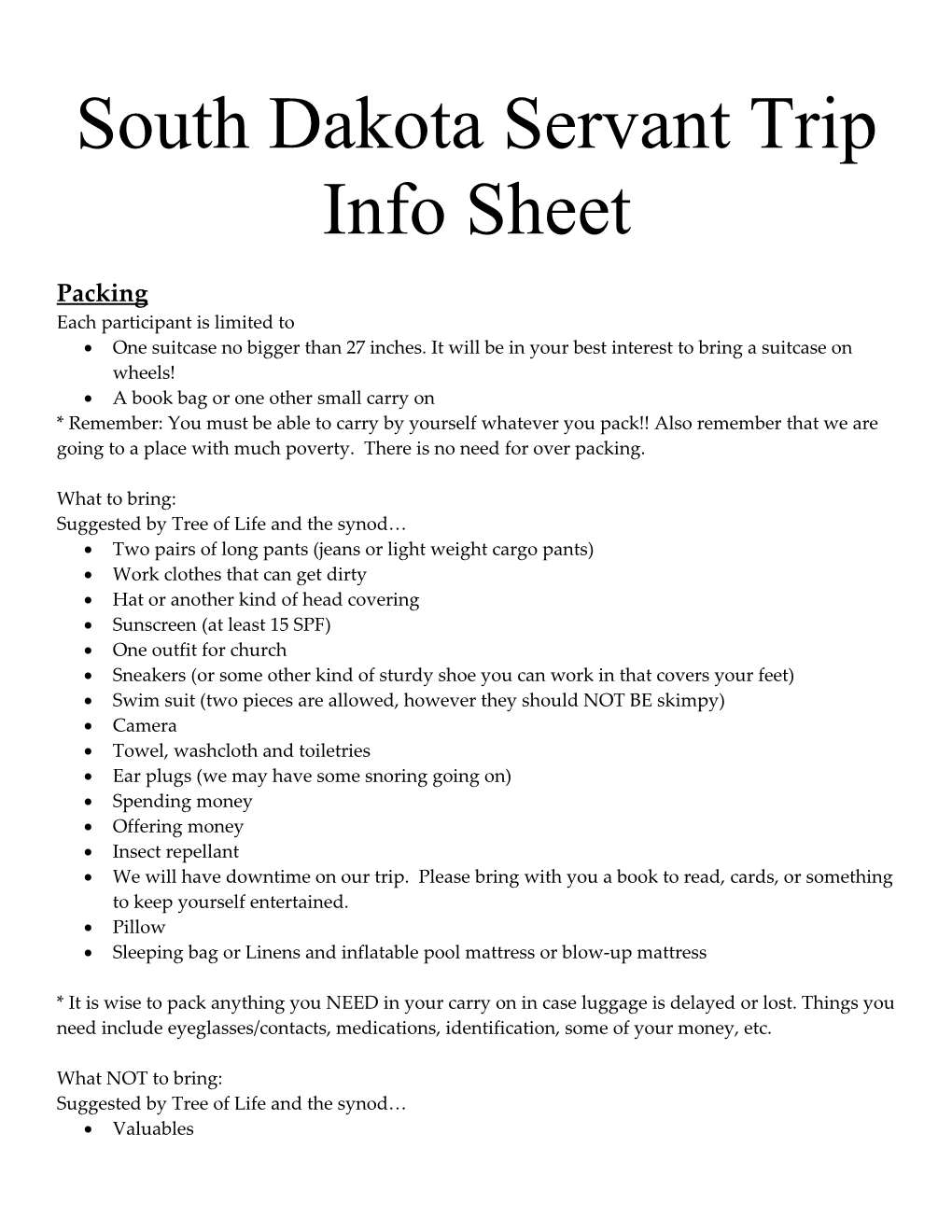 South Dakota Info Sheet