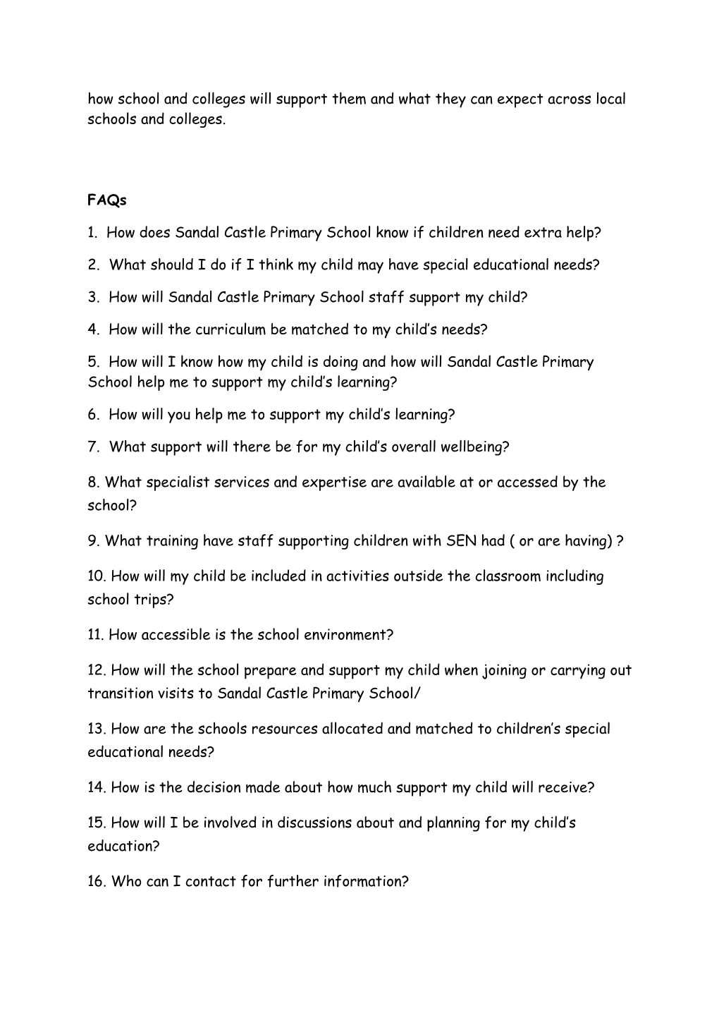 Sandal Castle Primary School SEND Information Report