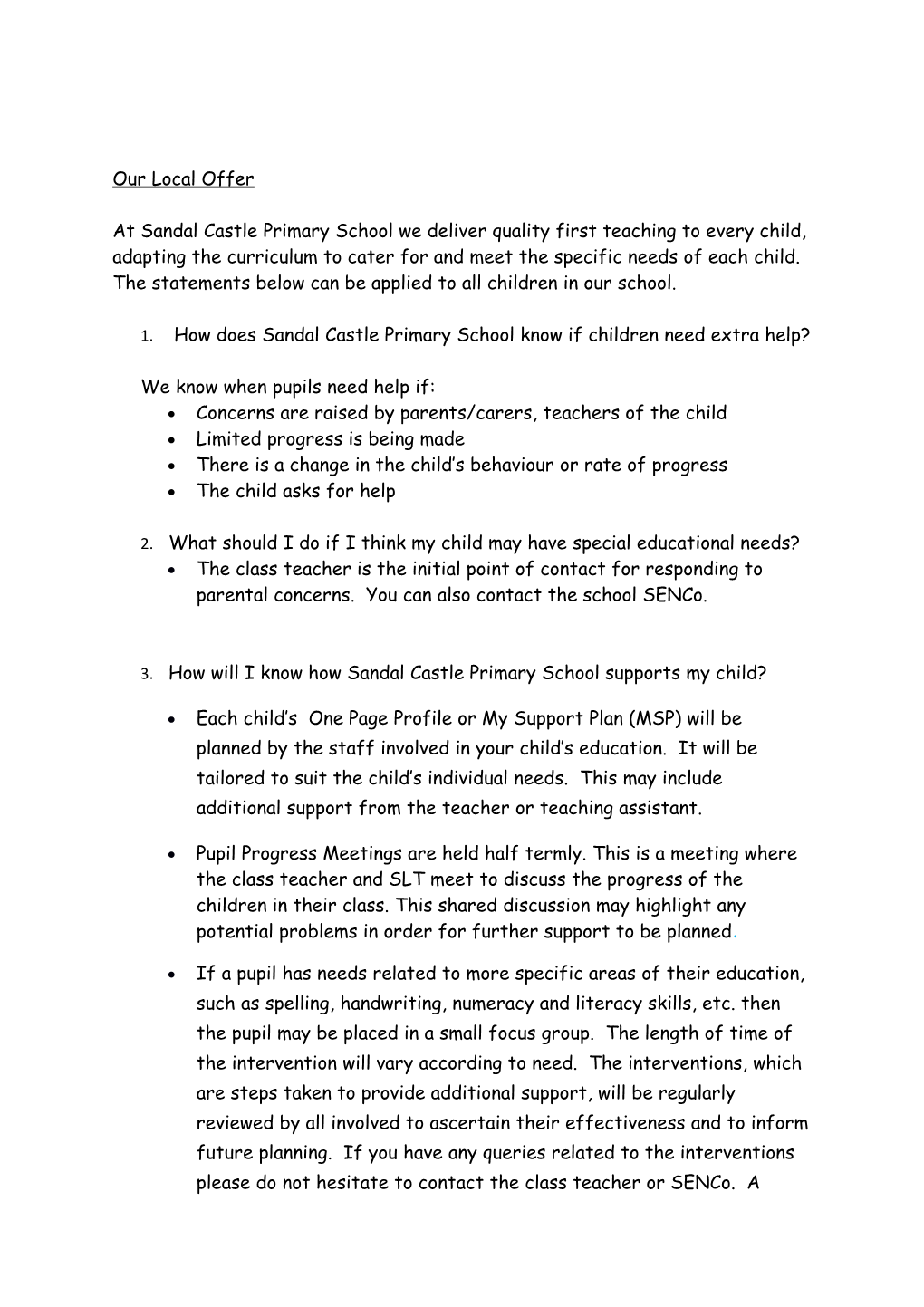 Sandal Castle Primary School SEND Information Report
