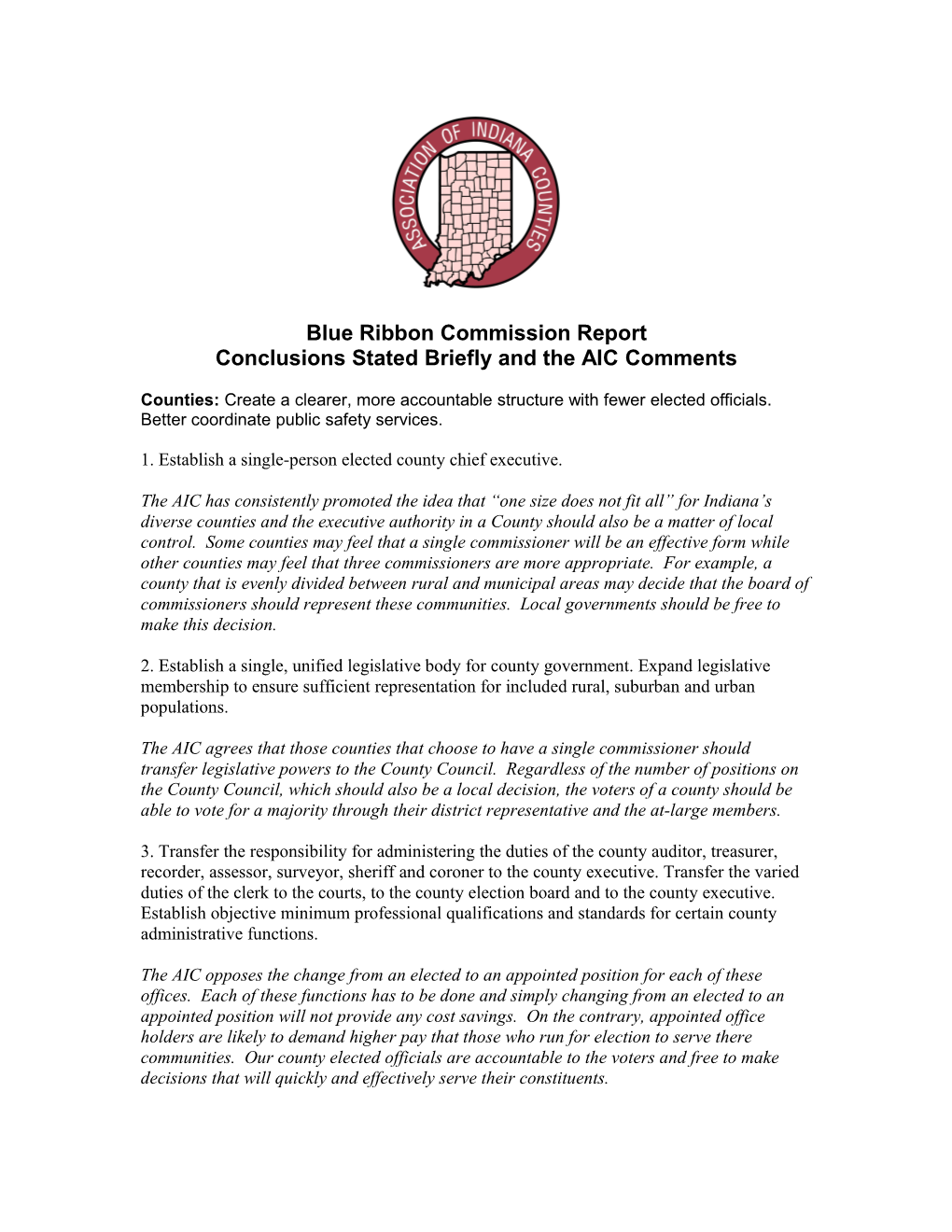 Blue Ribbon Commission Report