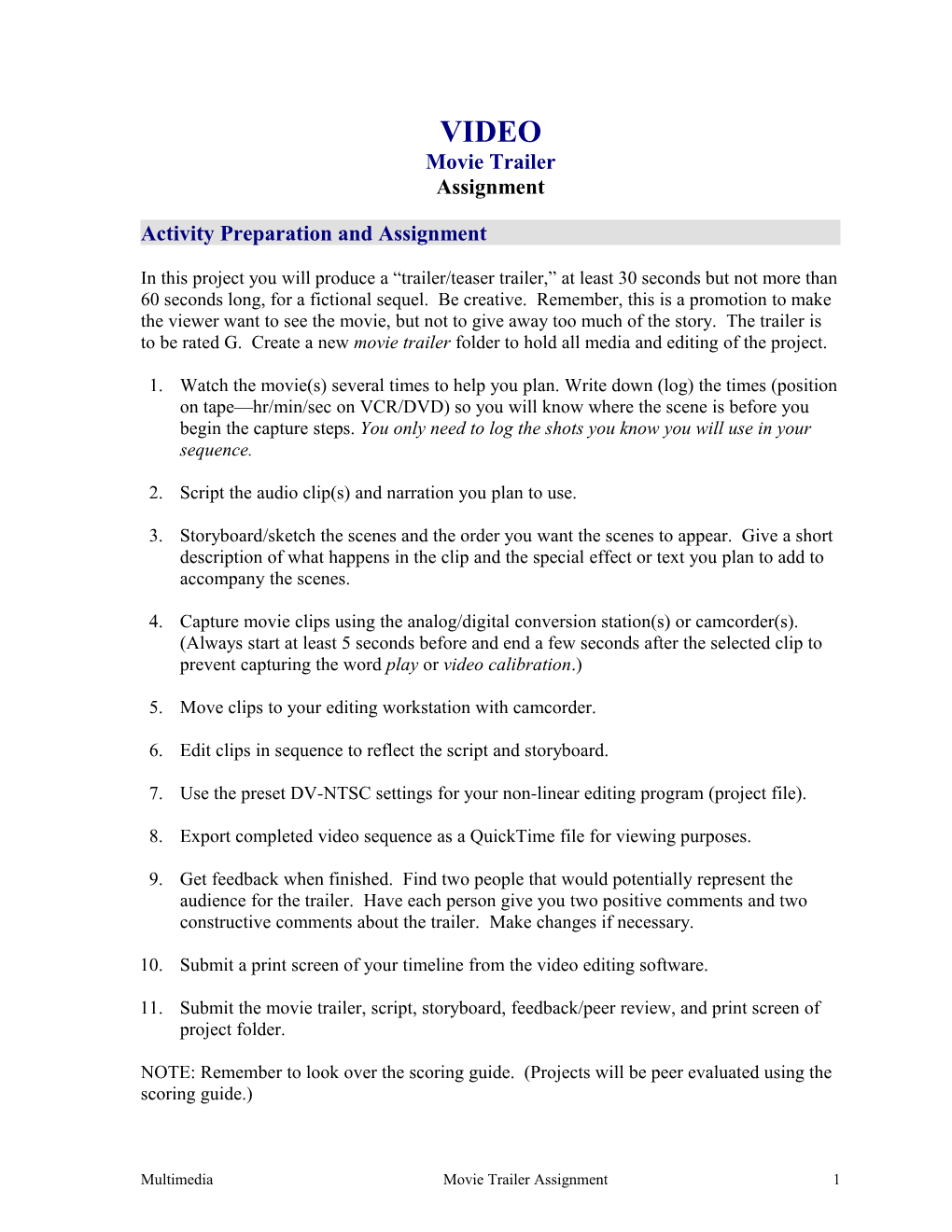 Activity Preparation and Assignment