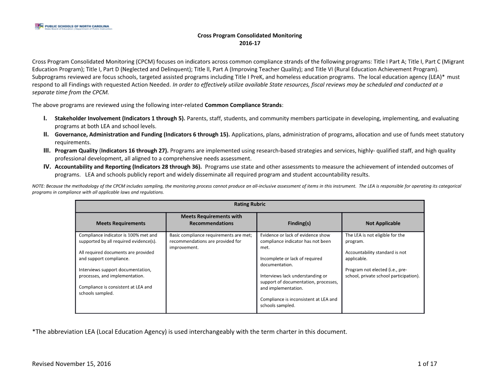 Cross Program Consolidated Monitoring