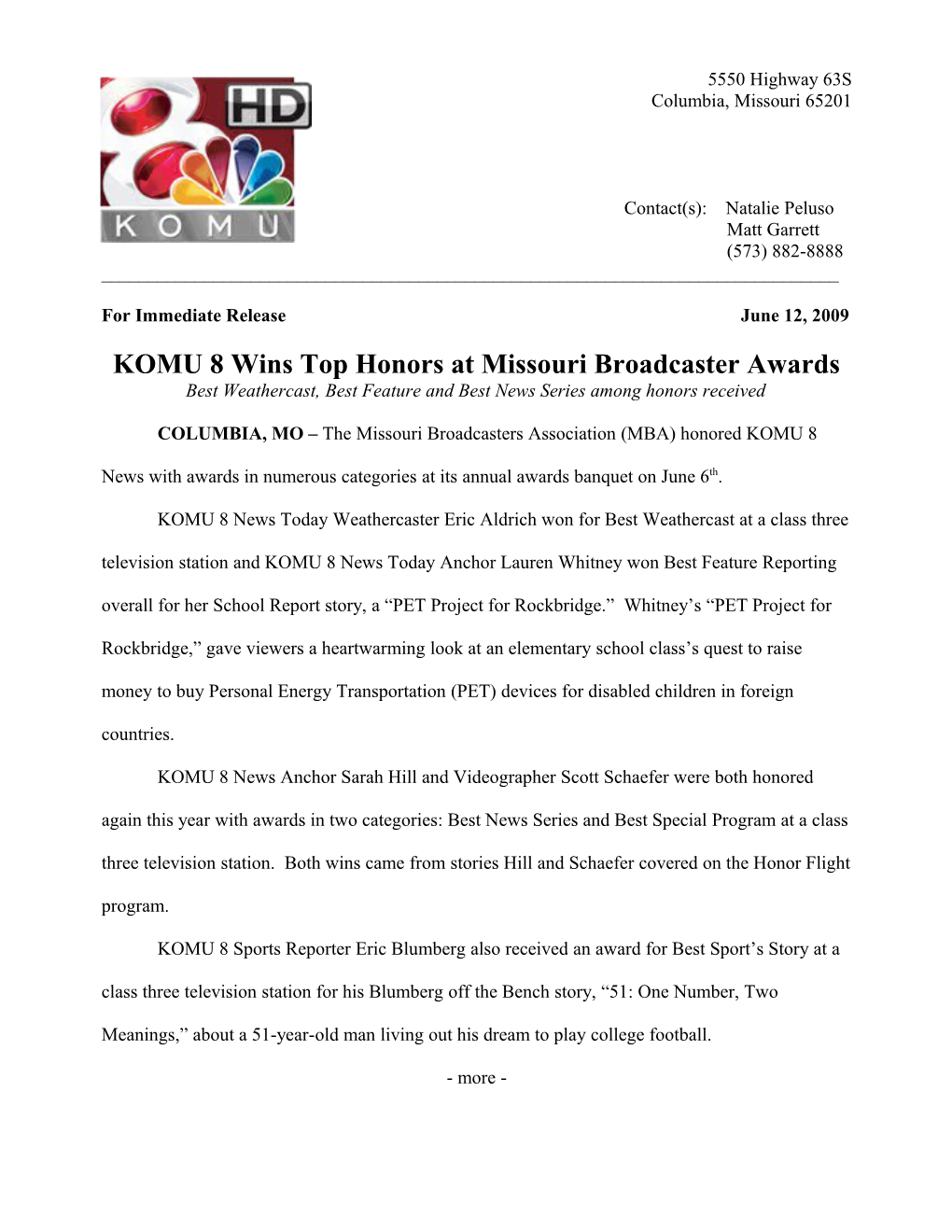 KOMU 8 Wins Top Honors at Missouri Broadcaster Awards