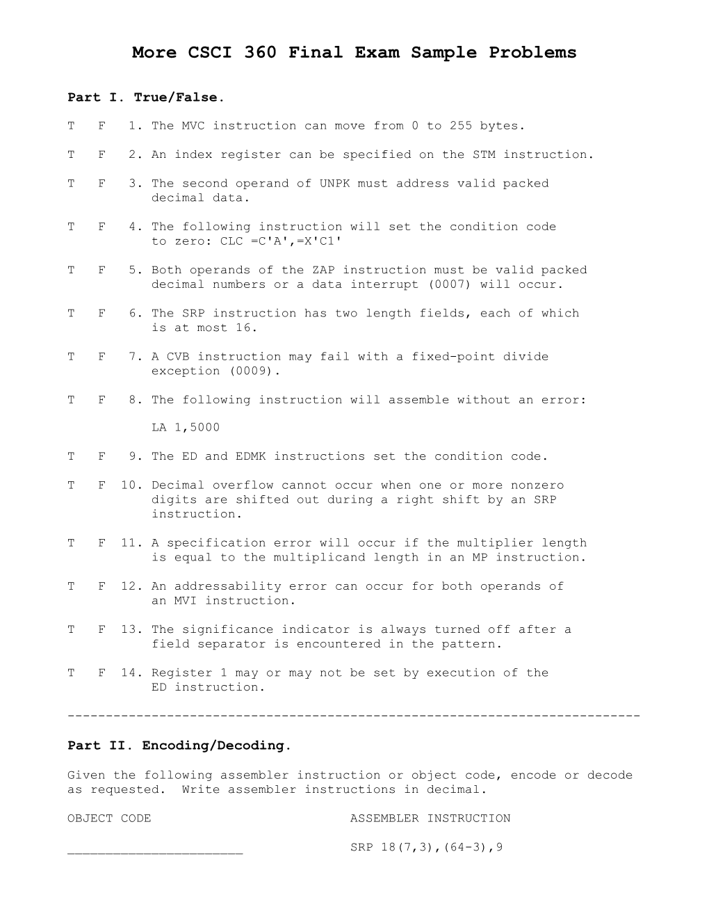 More CSCI 360 Final Exam Sample Problems